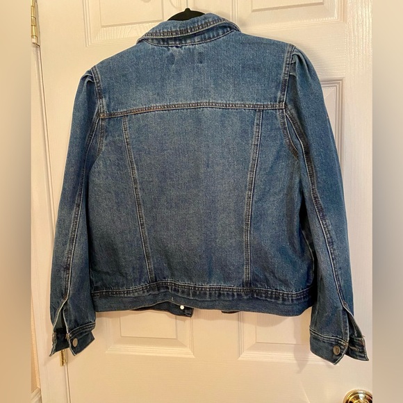 Working Title Denim Jean Jacket Puff Sleeve L large med wash NWOT - Picture 2 of 3